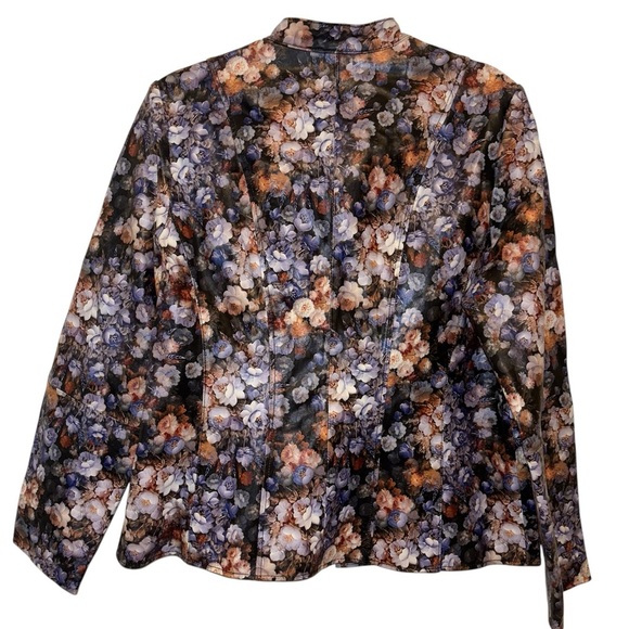 Jessica London NWOT Multicolor Floral Leather Jacket - Picture 4 of 4